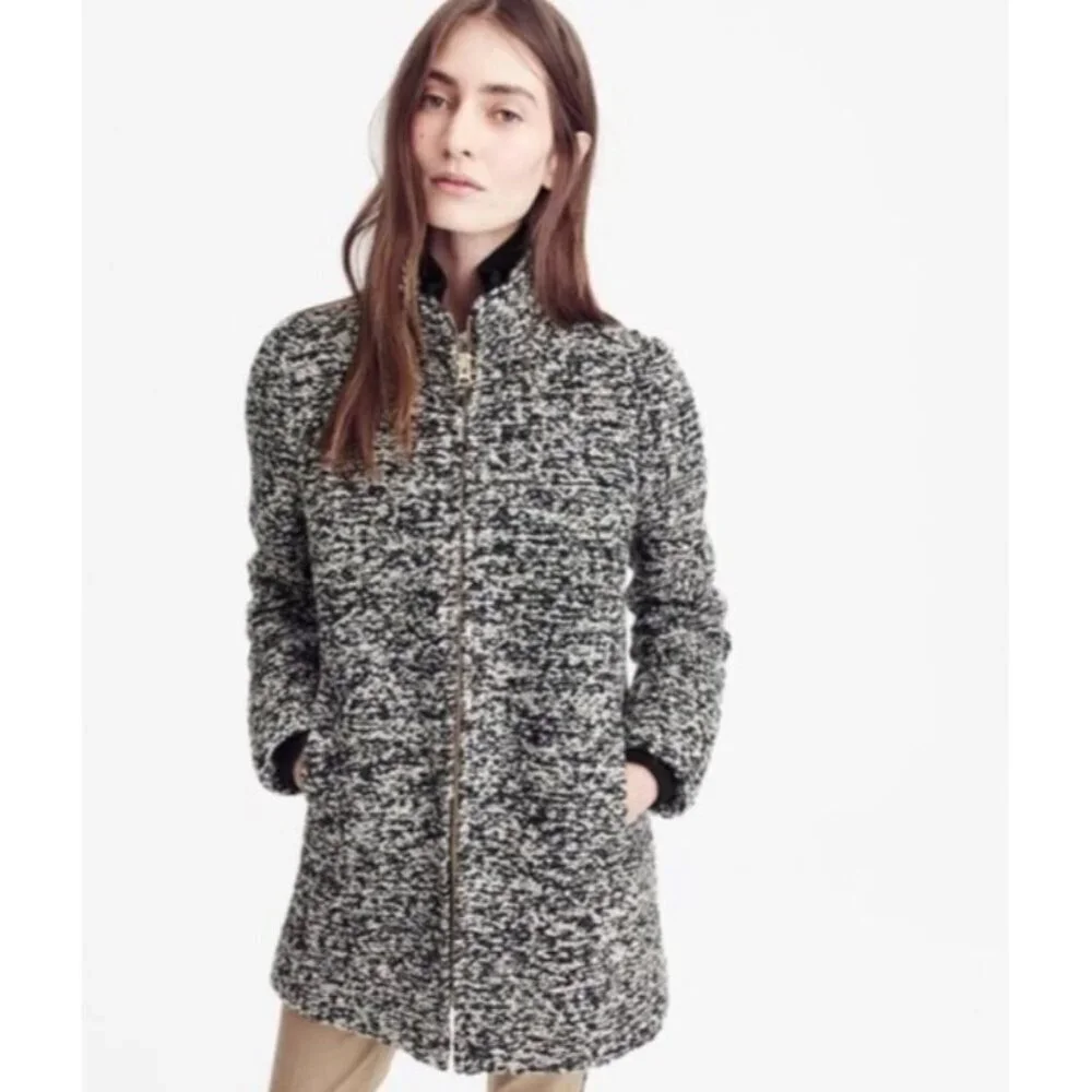 J CREW Lodge Coat in Black and White Speckled Boucle Size 10 Jacket - Picture 2 of 9